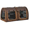 Portable Cat Cage 39 Twin Compartment Show House with Soft Cushions Storage Bag Brown