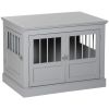 Wooden Dog Crate, Dog Furniture End Table with Triple Doors Steel Tubes Pewter Gray