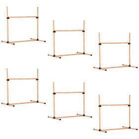 6 Piece Dog Agility Training Set with High Jump Hurdle Bar Adjustable Height Carry Bag Whistle Orange
