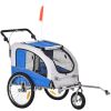 2-In-1 Blue Dog Bike Trailer & Pet Stroller, with Canopy & Storage Pockets, Safe and Comfortable