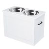White Raised Pet Dining Station with Food Storage and Steel Bowls for Big Pups