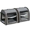 39" Portable Twin Compartment Show House Cat Cage/Condo, Soft-Sided Pet kennel, Dual Compartment, Soft Cushions & Storage Bag, Gray