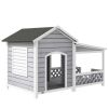 Outdoor Dog House with Porch, Cabin Style with Asphalt Roof, Doors and Shutter Window, for Medium or Large Size Dog