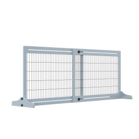 Freestanding Pet Gate Extra Wide 72" W x 27.25" H Adjustable Dog Cat Fence Blue Gray