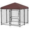 Outdoor Dog Kennel 4.6x5 with Waterproof Canopy and Large Door Silver