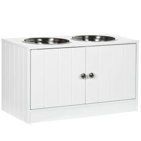 Elevated Dog Bowls with Storage Cabinet, Large 44L Capacity, Raised Dog Bowl Stand, Pet Food Bowl Feeding Station, White