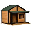 Wooden Outdoor Dog House with Porch Asphalt Roof for Medium Large Dogs Yellow