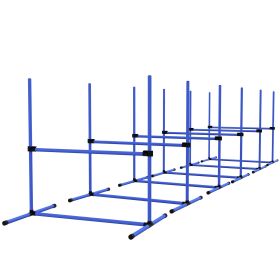 6 Piece Dog Agility Set with Adjustable Height Jump Bars, Carry Bag, Displacing Top Bar, Blue