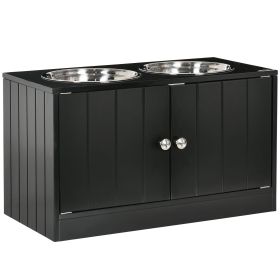 Raised Pet Feeding Storage Station with 2 Stainless Steel Bowls Base for Large Dogs and Other Large Pets Black
