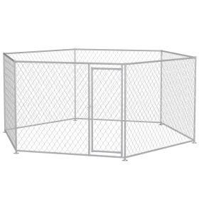 Outdoor Dog Run 13.4 x 11.5 ft with Lockable Door for Medium Large Dogs Silver