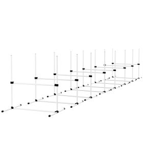 8 Piece Dog Agility Set with Adjustable Height Jump Bars, Carry Bag, Displacing Top Bar, White