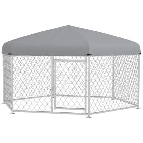 6.9' x 6.1' x 4.9' Outdoor Dog Kennel for Medium and Large-Sized Dogs with Waterproof UV Resistant Roof, Silver