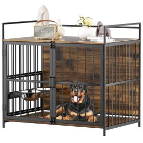 Furniture Style Large Dog Crate with 360Â° & Adjustable Raised Feeder for Dogs 48"