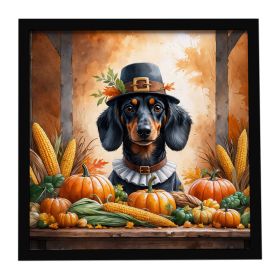 Dachshund Thanksgiving Framed Metal Print Bathroom, Kitchen, Office, Home Decor Wall Art Ready to Hang, Square, 8X8