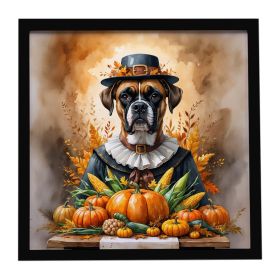 Boxer Thanksgiving Framed Metal Print Bathroom, Kitchen, Office, Home Decor Wall Art Ready to Hang, Square, 8X8