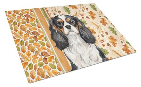 Tricolor Cavalier Spaniel Heirloom Fall Glass Cutting Board Decorative Tempered Glass Kitchen Cutting and Serving Board Large Size Chopping Board