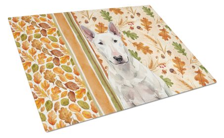 White Bull Terrier Heirloom Fall Glass Cutting Board Decorative Tempered Glass Kitchen Cutting and Serving Board Large Size Chopping Board