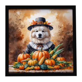 Samoyed Thanksgiving Framed Metal Print Bathroom, Kitchen, Office, Home Decor Wall Art Ready to Hang, Square, 8X8