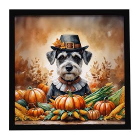 Schnauzer Thanksgiving Framed Metal Print Bathroom, Kitchen, Office, Home Decor Wall Art Ready to Hang, Square, 8X8
