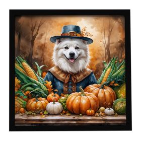 American Eskimo Thanksgiving Framed Metal Print Bathroom, Kitchen, Office, Home Decor Wall Art Ready to Hang, Square, 8X8