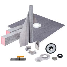 Shower Curb Kit, 48"x48" Watertight Shower Curb Overlay with 4" PVC Central Bonding Flange, 4" Stainless Steel Grate