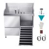 304 Stainless Steel Dog Washing Station, 50 Inch Pet Grooming Tub with Non-Slip Low-Slope Ramp, Storage Drawer, Hot & Cold Faucet