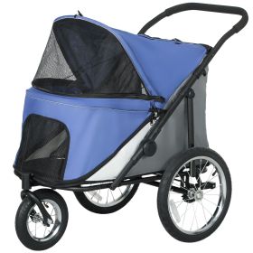 3 Wheels Dog Stroller w/ One-Hand Fold, Rubber Wheels, Storage Bag, Soft Cushion, for Small & Medium Dogs, Blue