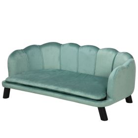 Pearl Design Pet Sofa for Medium and Large Sized Dogs, Pet Bed with Cushion and Solid Wood Legs, Green