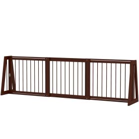 28"-75" Freestanding Wooden Pet Gate with Support Feet & Non-Slip Mats for Indoor, Stairway, Doorway, Brown