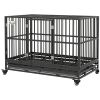 48" Heavy Duty Dog Crate Metal Cage Kennel with Lockable Wheels, Double Door and Removable Tray, gray