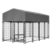 Dog Kennel Outdoor with Roof, 4.23'x7.81'x4.83' Welded Wire Enclosure, Heavy Duty Dog Crate with UV-Resistant Waterproof Cover