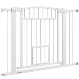 30"-41" Extra Wide Walk Through Dog Gate w/ Cat Door, 3-Inch & 5.5-Inch Extension Kits, 30" High