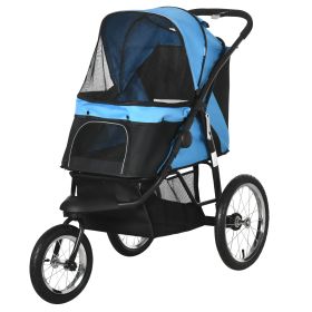 Pet Stroller for Small Dogs and Medium Dogs with Adjustable Canopy, Safety Tether, Storage Basket, Blue