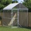 Outdoor Dog Kennel Silver Galvanized steel, Polyethylene