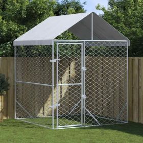 Outdoor Dog Kennel Silver Galvanized steel, Polyethylene