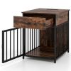 Black+Brown 2-in-1 Dog Crate End Table with Charging Station, Chew-Resistant Metal Tube Pet Furniture for Small Dogs Under 25 lbs