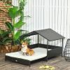 Extendable Wicker Outdoor Dog Bed with Waterproof Roof Soft Cushion Small Medium Dogs Cream White