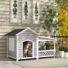Outdoor Dog House with Porch, Cabin Style with Asphalt Roof, Doors and Shutter Window, for Medium or Large Size Dog