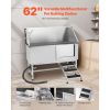 Stainless Steel Dog Washing Station, 62 inch Pet Grooming Tub w/ Stairs, PE Water Filter Board