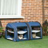 Portable Twin Compartment Show House Cat Cage 39" Soft-Sided Pet Kennel with Soft Cushions & Storage Bag Blue