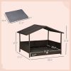 Wicker Dog Bed Outdoor, with Rattan Canopy, Elevated & Cushioned PE Rattan Dog / Cat House with Sleeping Pad, Gray