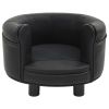 Dog Sofa Black Faux leather, plush, solid fir wood