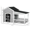 Outdoor Dog House with Porch, Cabin Style with Asphalt Roof, Doors and Shutter Window, for Medium or Large Size Dog