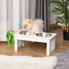 Wooden Dog Feeding Station with 2 Stainless Steel Bowls and Non-Slip Base Elegant White