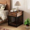 Black+Brown 2-in-1 Dog Crate End Table with Charging Station, Chew-Resistant Metal Tube Pet Furniture for Small Dogs Under 25 lbs