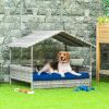 Pet House Wicker, Rattan Bed for Indoor/Outdoor with Water-Resistant and Removable Cushions, Elevated Bottom, Dark Blue