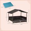 Elevated Wicker Dog House Indoor Outdoor Raised Rattan Bed Blue Removable Cushion