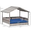 Pet House Wicker, Rattan Bed for Indoor/Outdoor with Water-Resistant and Removable Cushions, Elevated Bottom, Dark Blue