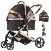 EchoSmile 4 in 1 Pet Stroller, Folding Lightweight Cat & Dog Stroller with Detachable Carrier, NO-Zip 180° Reversible Canopy, All Terrain 4-Wheel