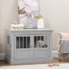 Wooden Dog Crate, Dog Furniture End Table with Triple Doors Steel Tubes Pewter Gray